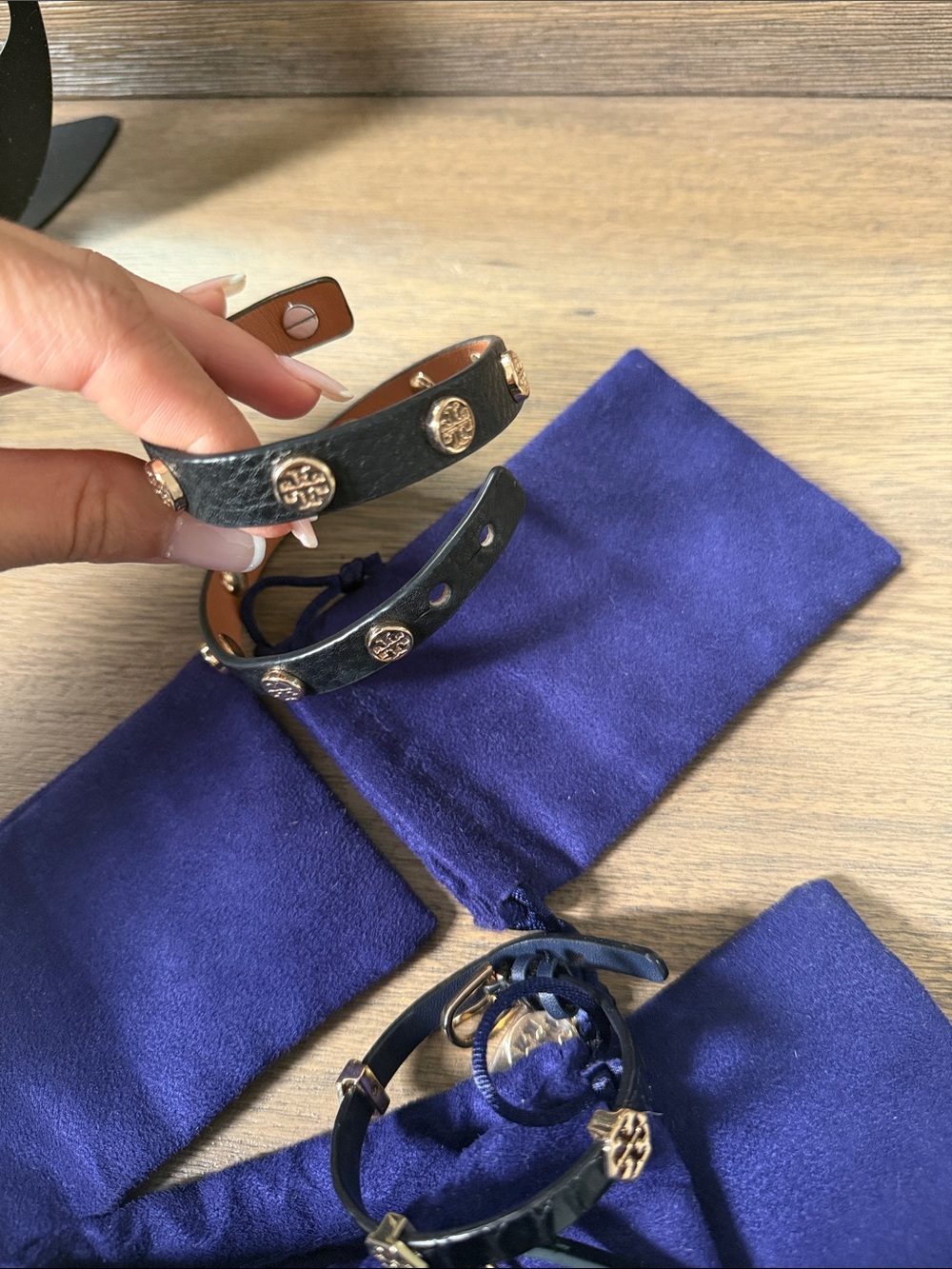 Black Leather Men’s Studded Bracelet with Gold Medallions